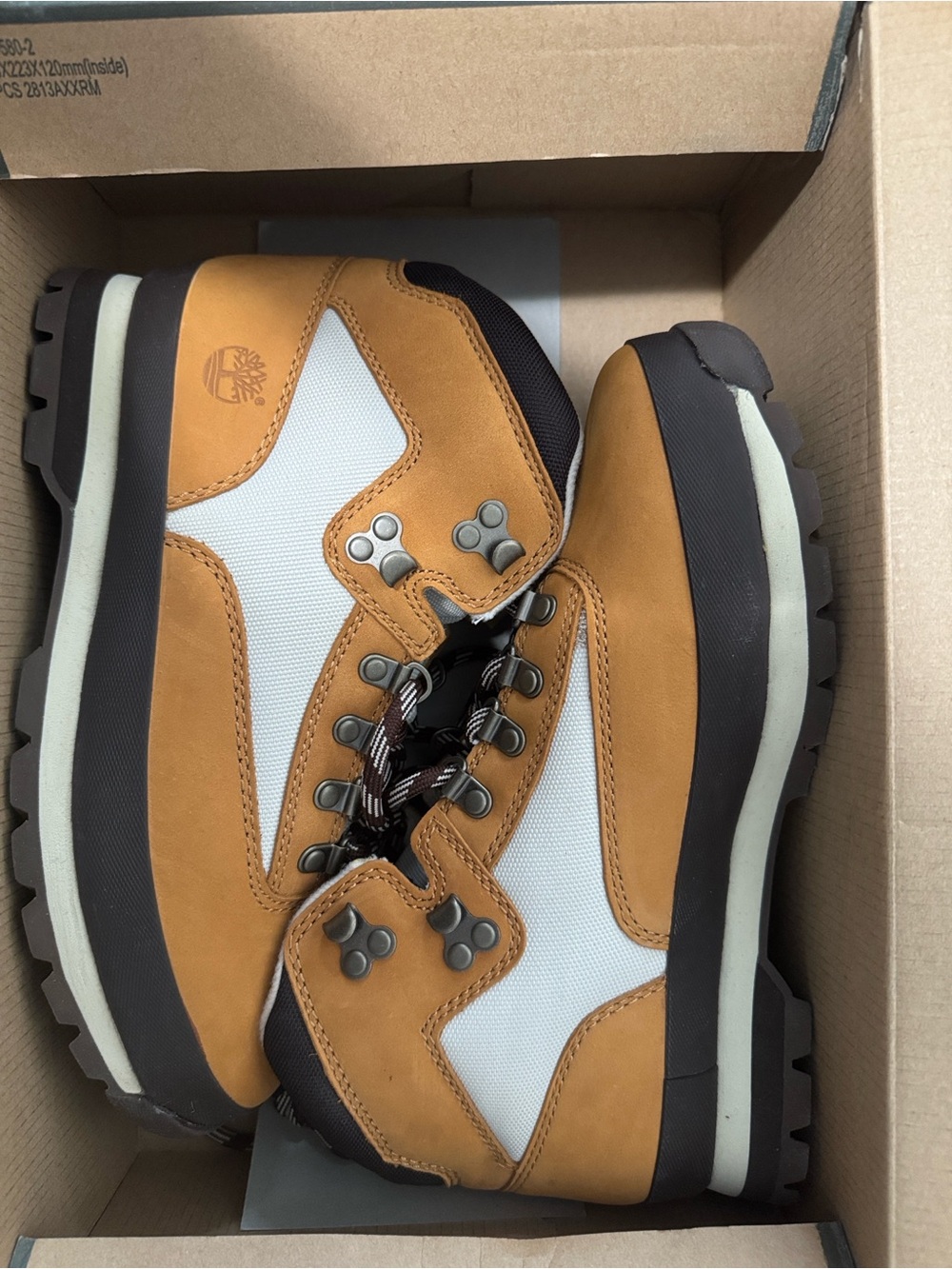 Timberland Tan and White Lace-Up Hiking Boots